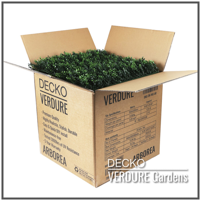 DECKO <b>VERDURE Arborea or Evergreen</b> Green Wall - Box of 24 panels: 1.6' x 1.6' <b>(Choose Style)</b>