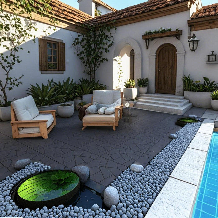 Deck Tiles - <b>GREYSTONE</b> - 1 Box of 44 Interlocking PP Flooring, with Recycled Premium Polypropylene | DECKO Lite (total of 44 sqft!)