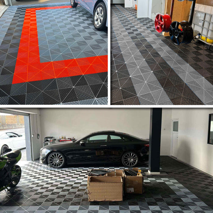 Garage Tile <b>Corner</b> for Interlocking Polypropylene Flooring | DECKO <b>DURANTE</b> (2.4" x 2.4"  x 0.7") - (One Piece)