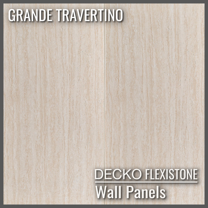 DECKO Flexistone Stone Wall Panels – <b>GRANDE TRAVERTINO</b> - Box of 42.7" x 23.6" flexible stone panels