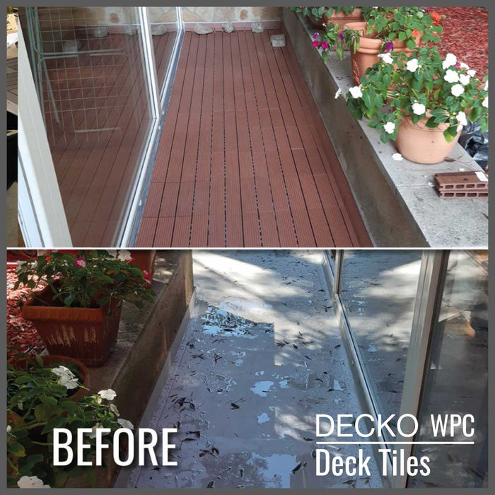 <b>Deck Tiles</b> - Premium WPC Interlocking - <b>BROWN</b> | DECKO (11.8" x 11.8" x 0.8" tile) - (One Piece)