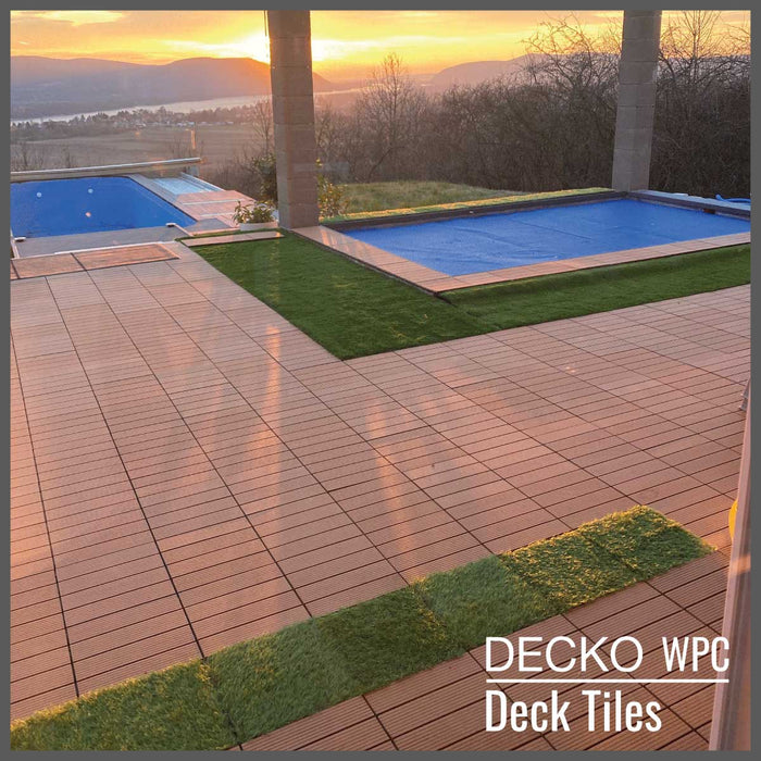 <b>Deck Tiles</b> - Premium WPC Interlocking - <b>BROWN</b> | DECKO (11.8" x 11.8" x 0.8" tile) - (One Piece)