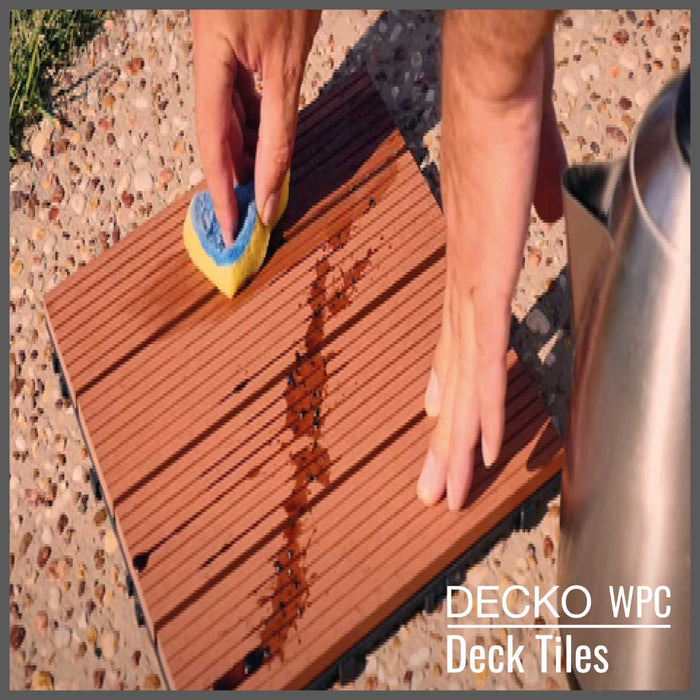 <b>Deck Tiles</b> - Premium WPC Interlocking - <b>BROWN</b> | DECKO (11.8" x 11.8" x 0.8" tile) - (One Piece)