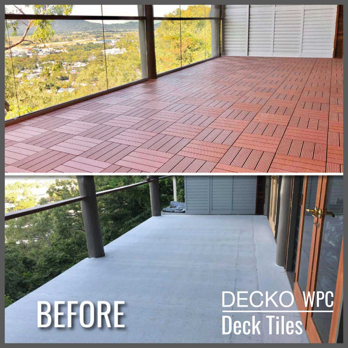 <b>Deck Tiles</b> - Premium WPC Interlocking - <b>BROWN</b> | DECKO (11.8" x 11.8" x 0.8" tile) - (One Piece)