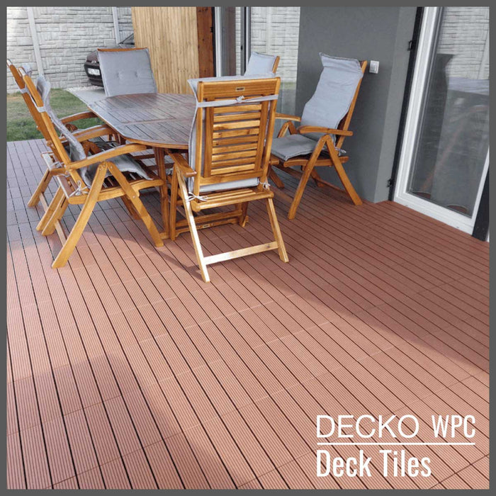 <b>Deck Tiles</b> - Premium WPC Interlocking - <b>BROWN</b> | DECKO (11.8" x 11.8" x 0.8" tile) - (One Piece)