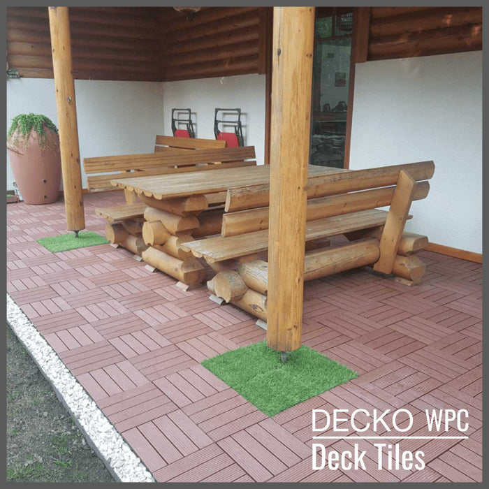 <b>Deck Tiles</b> - Premium WPC Interlocking - <b>BROWN</b> | DECKO (11.8" x 11.8" x 0.8" tile) - (One Piece)