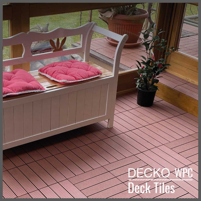<b>Deck Tiles</b> - Premium WPC Interlocking - <b>BROWN</b> | DECKO (11.8" x 11.8" x 0.8" tile) - (One Piece)