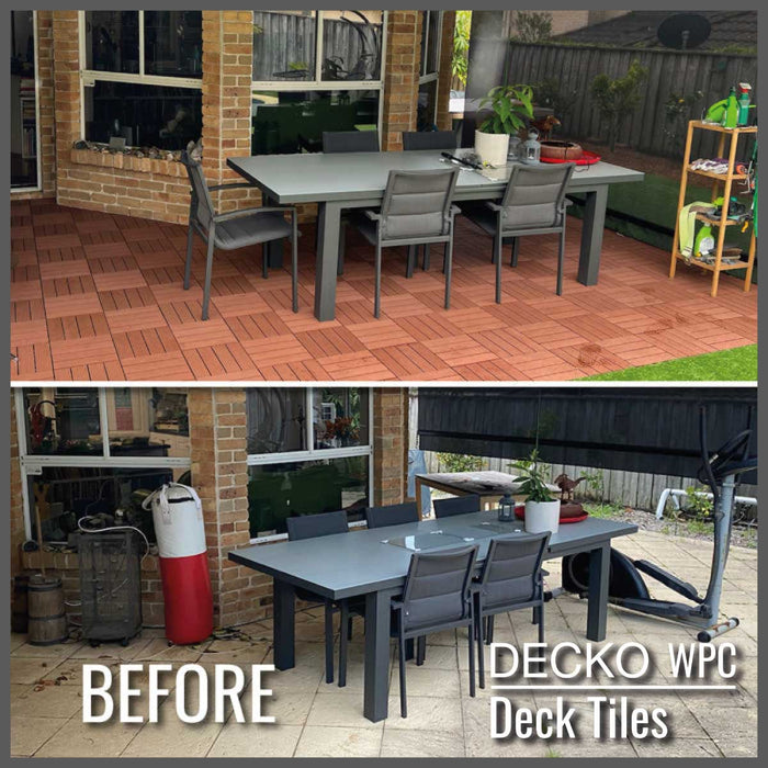 <b>Deck Tiles</b> - Premium WPC Interlocking - <b>BROWN</b> | DECKO (11.8" x 11.8" x 0.8" tile) - (One Piece)