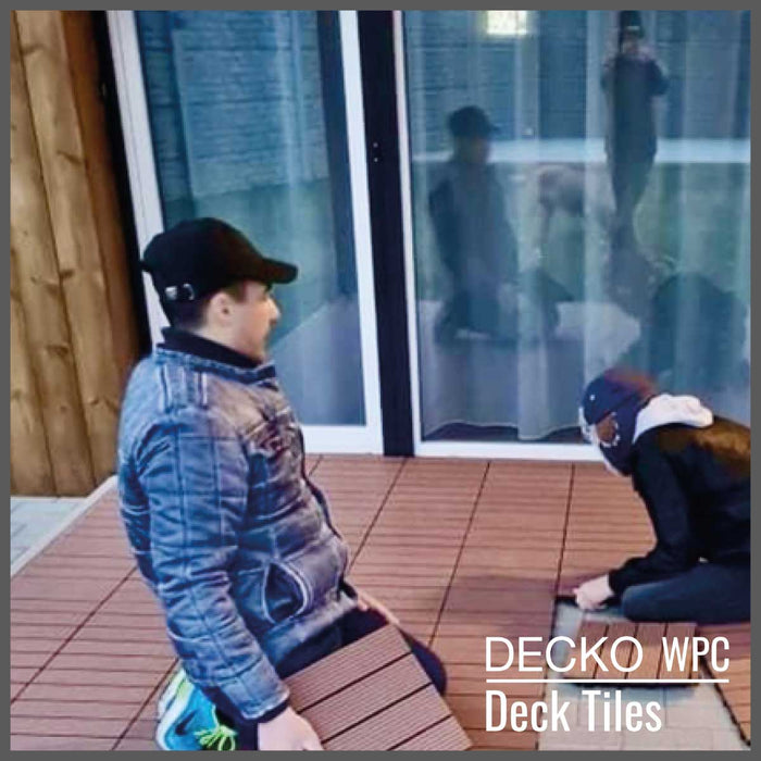 <b>Deck Tiles</b> - Premium WPC Interlocking - <b>BROWN</b> | DECKO (11.8" x 11.8" x 0.8" tile) - (One Piece)