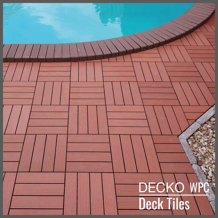 <b>Deck Tiles</b> - Premium WPC Interlocking - <b>BROWN</b> | DECKO (11.8" x 11.8" x 0.8" tile) - (One Piece)