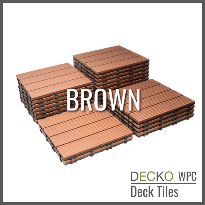<b>Deck Tiles</b> - Premium WPC Interlocking - <b>BROWN</b> | DECKO (11.8" x 11.8" x 0.8" tile) - (One Piece)