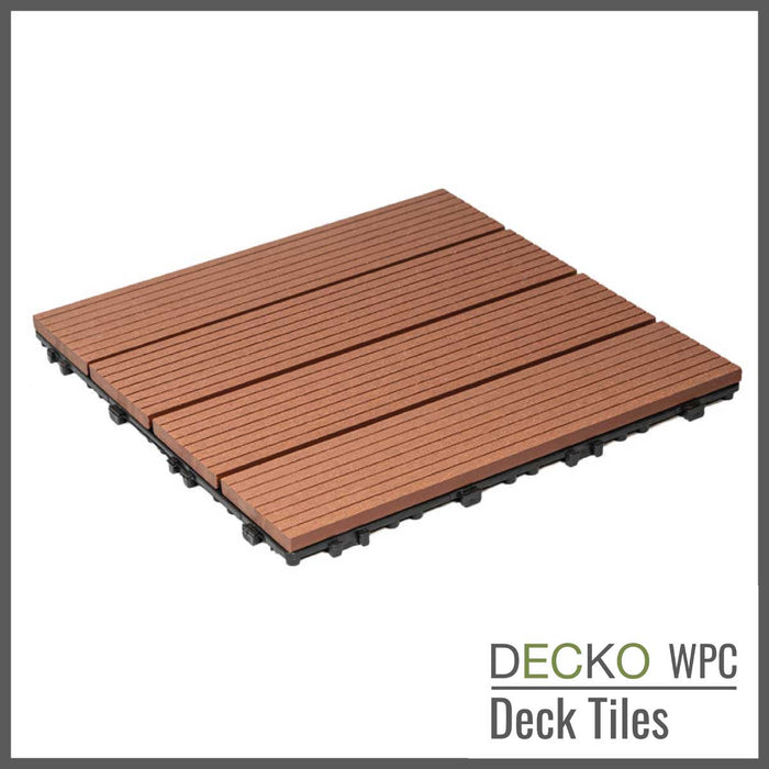 <b>Deck Tiles</b> - Premium WPC Interlocking - <b>BROWN</b> | DECKO (11.8" x 11.8" x 0.8" tile) - (One Piece)