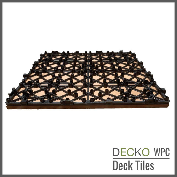 <b>Deck Tiles</b> - Premium WPC Interlocking - <b>BROWN</b> | DECKO (11.8" x 11.8" x 0.8" tile) - (One Piece)