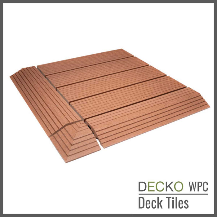 <b>Deck Tiles</b> - Premium WPC Interlocking - <b>BROWN</b> | DECKO (11.8" x 11.8" x 0.8" tile) - (One Piece)