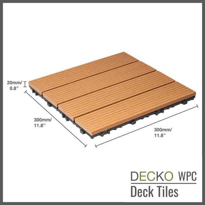 <b>Deck Tiles</b> - Premium WPC Interlocking - <b>TEAK</b> | DECKO (11.8" x 11.8" x 0.8" tile) - (One Piece)