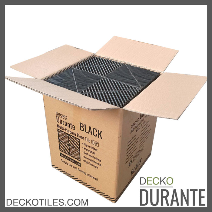 Garage Tile - <b>BLACK</b> - Interlocking Polypropylene Flooring | DECKO <b>DURANTE</b> (15.8" x 15.8" x 0.7" tile) - (One Piece)