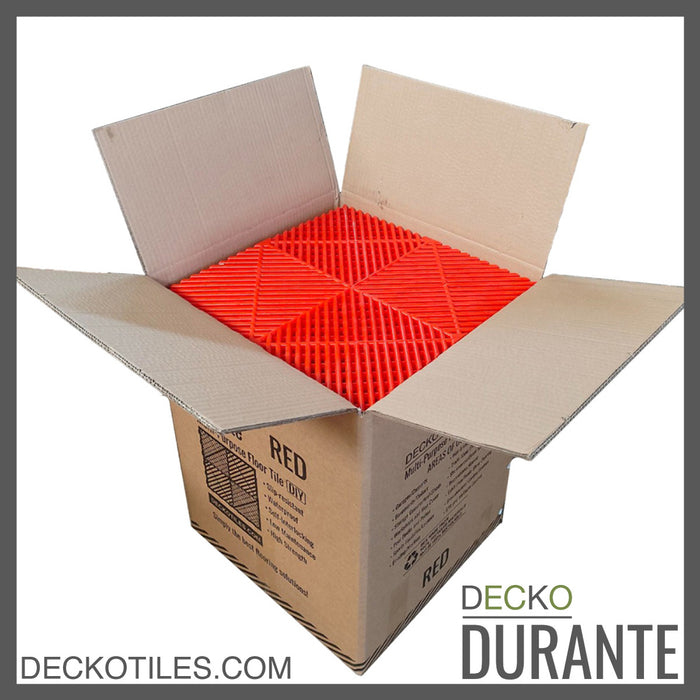 Garage Tile - <b>RED</b> - Interlocking Polypropylene Flooring | DECKO <b>DURANTE</b> (15.8" x 15.8" x  0.7" tile) - (One Piece)