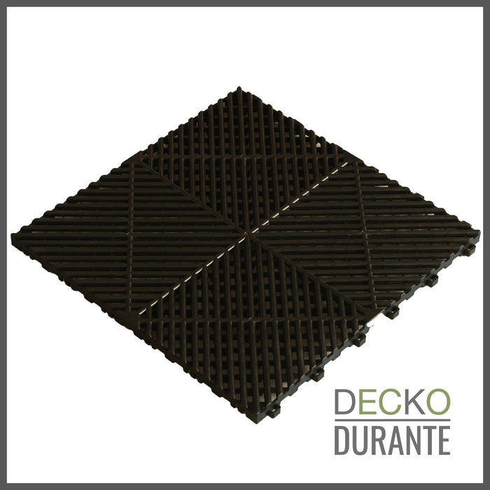 Garage Tile - <b>BLACK</b> - Interlocking Polypropylene Flooring | DECKO <b>DURANTE</b> (15.8" x 15.8" x 0.7" tile) - (One Piece)