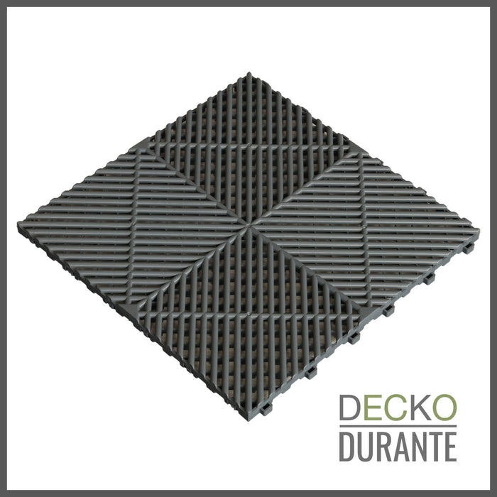 Garage Tile - <b>GREY</b> - Interlocking Polypropylene Flooring | DECKO <b>DURANTE</b> (15.8" x 15.8" x 0.7" tile) - (One Piece)