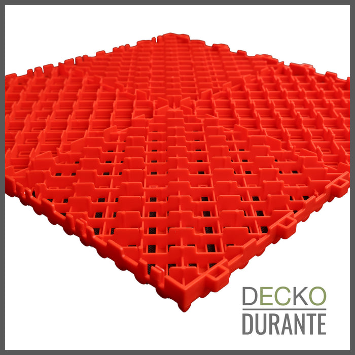 Garage Tile - <b>RED</b> - Interlocking Polypropylene Flooring | DECKO <b>DURANTE</b> (15.8" x 15.8" x  0.7" tile) - (One Piece)