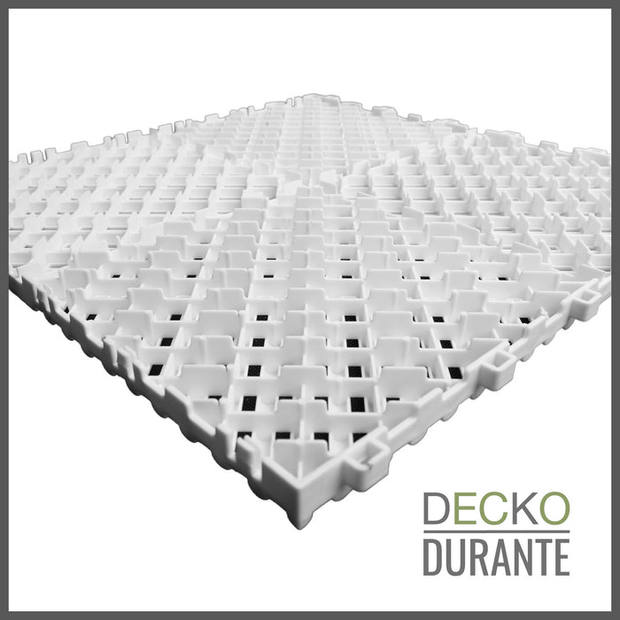 Garage Tile - <b>WHITE</b> - Interlocking Polypropylene Flooring | DECKO <b>DURANTE</b> (15.8" x 15.8" x 0.7" tile) - (One Piece)