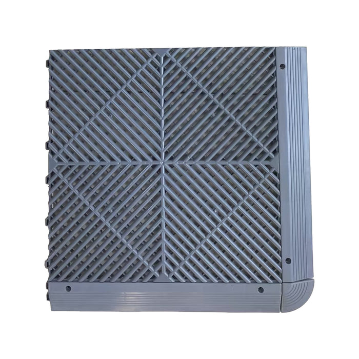 Garage Tile <b>Corner</b> for Interlocking Polypropylene Flooring | DECKO <b>DURANTE</b> (2.4" x 2.4"  x 0.7") - (One Piece)