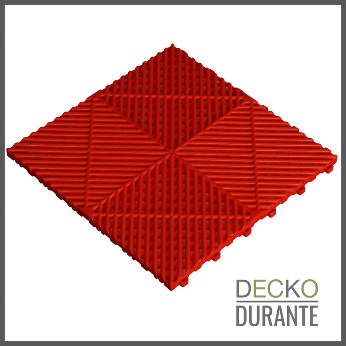 Garage Tile - <b>RED</b> - Interlocking Polypropylene Flooring | DECKO <b>DURANTE</b> (15.8" x 15.8" x  0.7" tile) - (One Piece)
