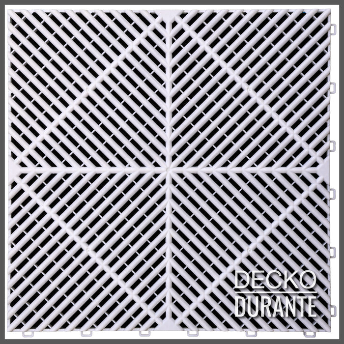 Garage Tile - <b>WHITE</b> - Interlocking Polypropylene Flooring | DECKO <b>DURANTE</b> (15.8" x 15.8" x 0.7" tile) - (One Piece)