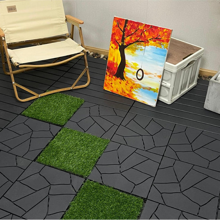 Deck Tiles - <b>GREYSTONE</b> - 1 Box of 44 Interlocking PP Flooring, with Recycled Premium Polypropylene | DECKO Lite (total of 44 sqft!)