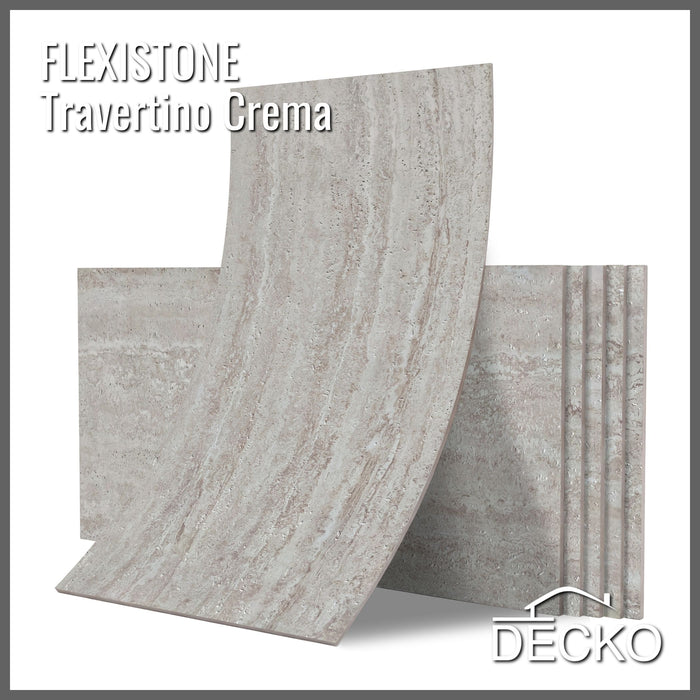 Flexible 3D Stone Wall Panels - <b> GRANDE TRAVERTINO CREMA </b> - Box of 6 panels (47.2" x 23.6") 46.5 sqft coverage | DECKO Flexistone