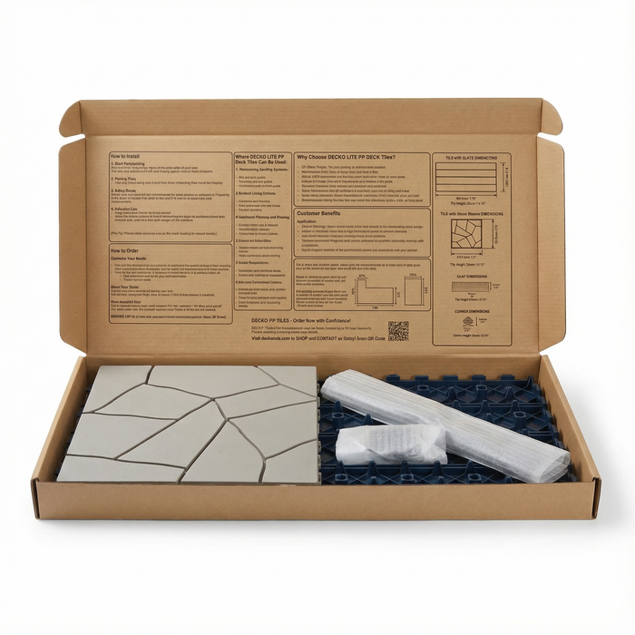 <b>SAMPLE PACK</b> of PP Deck Tiles, Ramp Edges and Corners - Interlocking PP Flooring | DECKO Lite - Free Shipping