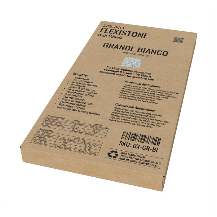 DECKO FLEXISTONE wall panel SAMPLE - GRANDE BIANCO - Free Shipping