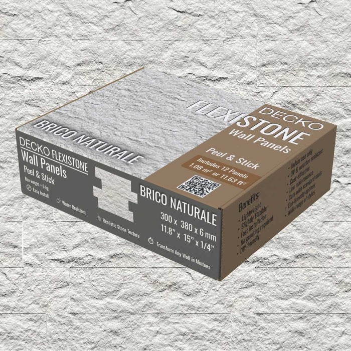 DECKO Flexistone Stone Wall Panels - <b>BRICO NATURALE</b> - Box of 12 Interlocking Peel-and-Stick Panels