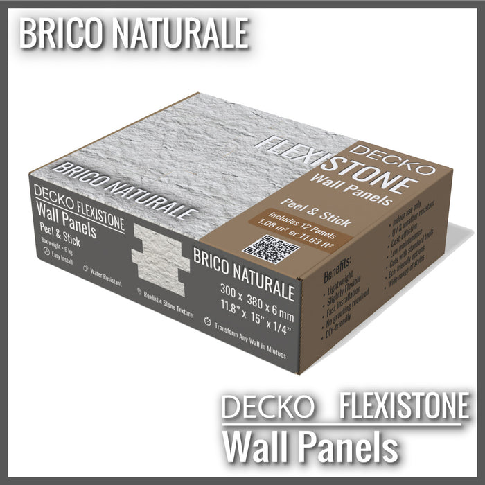 DECKO Flexistone Stone Wall Panels - <b>BRICO NATURALE</b> - Box of 12 Interlocking Peel-and-Stick Panels