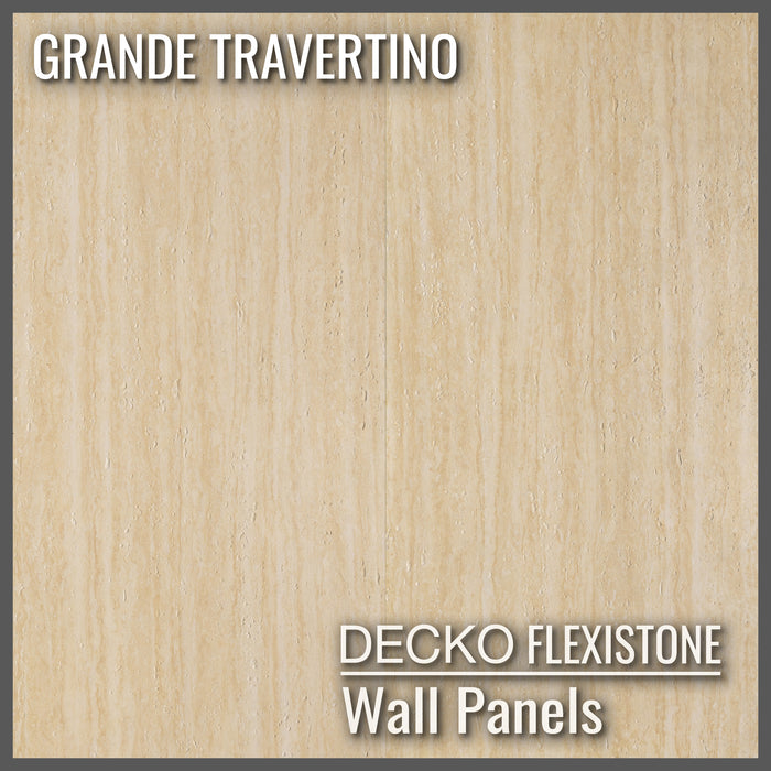 Flexible 3D Stone Wall Panels - <b>GRANDE TRAVERTINO</b> - Box of 6 panels (47.2" x 23.6") <b>46.5 sqft</b> coverage | DECKO Flexistone