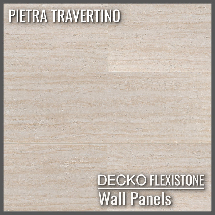 DECKO Flexistone  Stone Wall Panels – <b>PIETRA TRAVERTINO</b> - Box of 35.4" x 11.8" flexible stone panels
