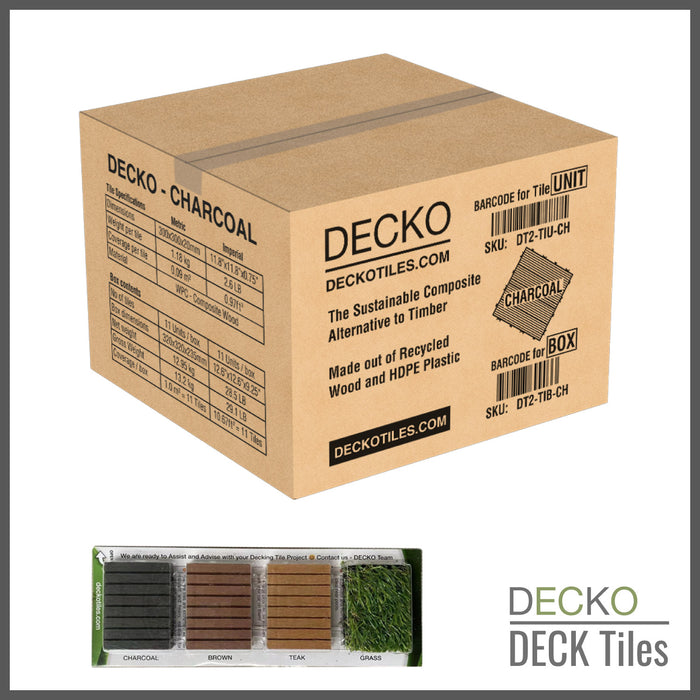 Deck Tiles <b>SAMPLE BOX</b> - Premium WPC Interlocking | DECKO - Fully refundable 11 tiles with $5.9 Handling fee for Color Samples and Free Return!