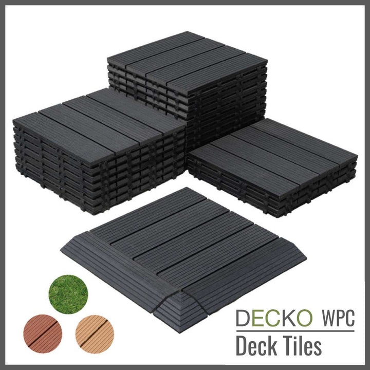 <b>Deck Tiles</b> - Premium WPC Interlocking - <b>CHARCOAL</b> | DECKO (11.8" x 11.8" x 0.8" tile) - (One Piece)