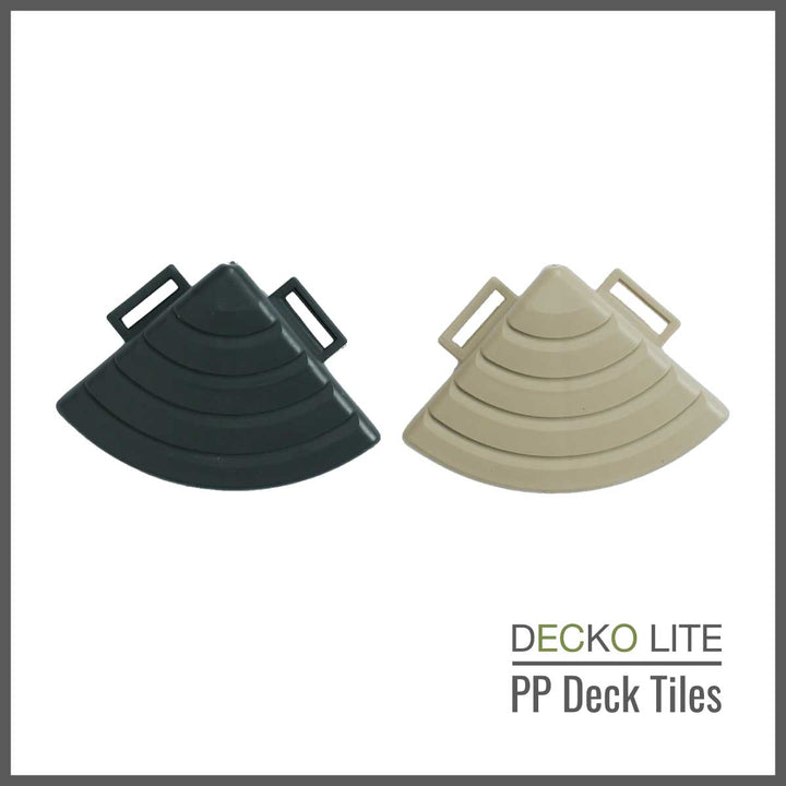 Deck Tiles <b>Corner Ramp Edge</b> for Interlocking PP Flooring - Premium, with Recycled Polypropylene | DECKO Lite (2.36" x 2.36" x 0.78") - (One Piece)