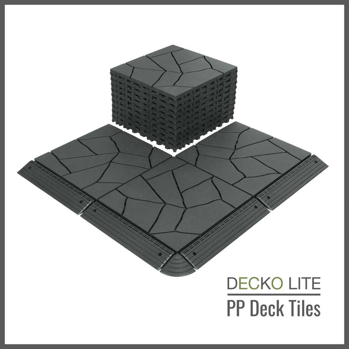 Deck Tiles - <b>GREYSTONE</b> - Interlocking PP Flooring, with Recycled Premium Polypropylene | DECKO Lite (12" x 12" x 0.78" tile) - (One Piece)