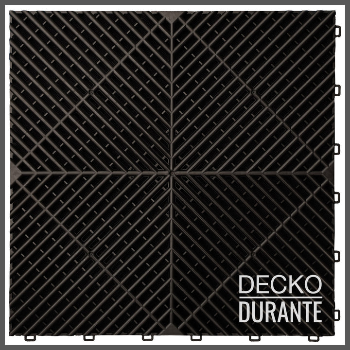 Garage Tile - <b>BLACK</b> - Interlocking Polypropylene Flooring | DECKO <b>DURANTE</b> (15.8/15.8/0.7") - Price/Tile