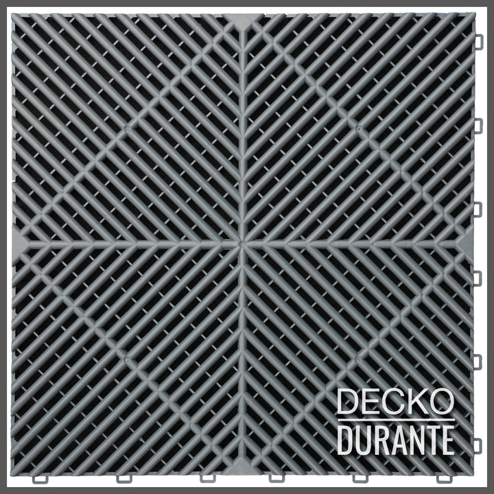 Garage Tile - <b>GREY</b> - Interlocking Polypropylene Flooring | DECKO <b>DURANTE</b> (15.8/15.8/0.7") - Price/Tile