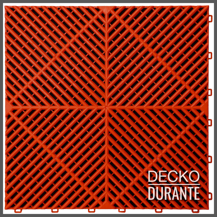 Garage Tile - <b>RED</b> - Interlocking Polypropylene Flooring | DECKO <b>DURANTE</b> (15.8/15.8/0.7") - Price/Tile