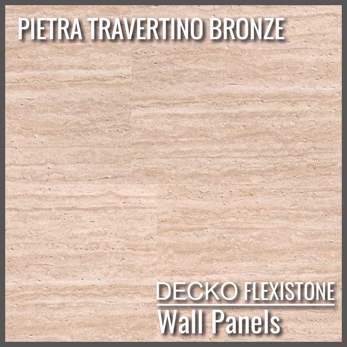 Flexible 3D Stone Wall Panels - <b>PIETRA TRAVERTINO BRONZE</b> - Box of 16 panels (35.4" x 11.8") <b>46.5 sqft</b> coverage | DECKO Flexistone