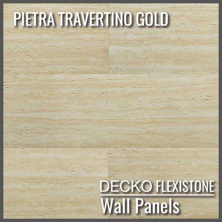 Flexible 3D Stone Wall Panels - <b>PIETRA TRAVERTINO GOLD</b> - Box of 16 panels (35.4" x 11.8") <b>46.5 sqft</b> coverage | DECKO Flexistone