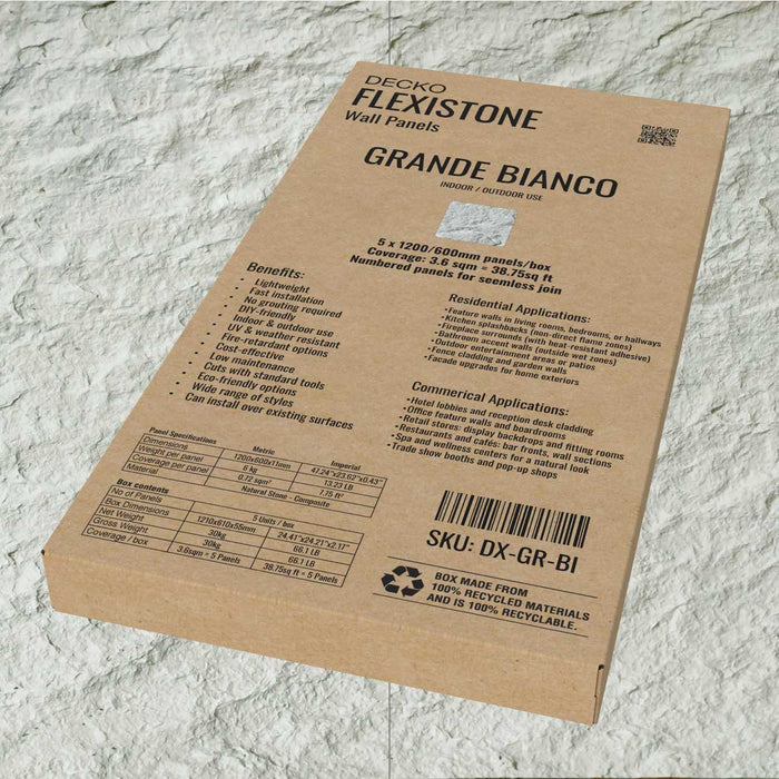 DECKO Flexistone Stone Wall Panels - <b>GRANDE BIANCO</b> - Box of 47.2"x23.6" Panels