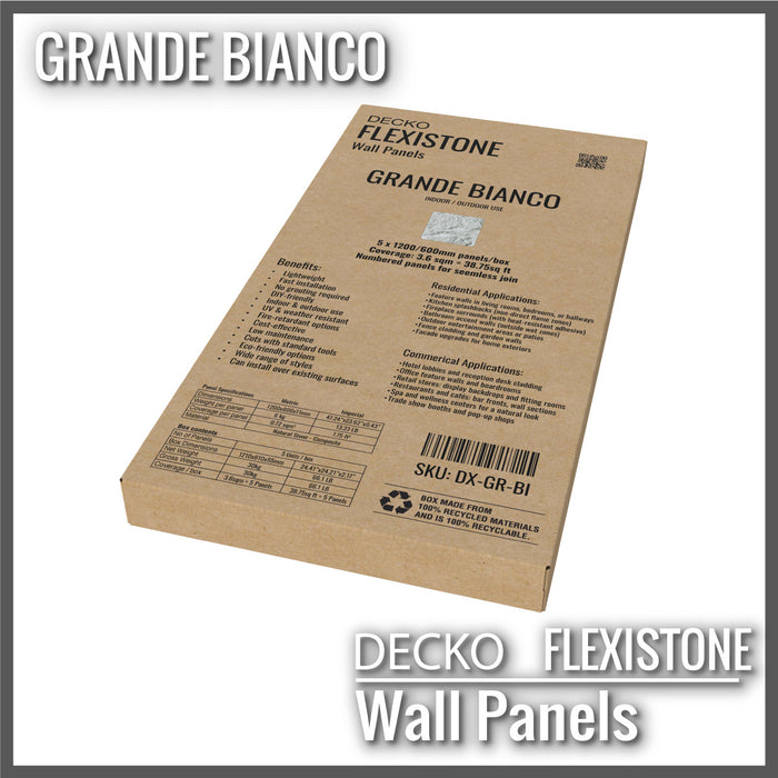 DECKO Flexistone Stone Wall Panels - <b>GRANDE BIANCO</b> - Box of 47.2"x23.6" Panels