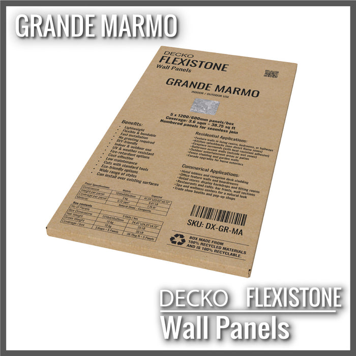Flexible 3D Stone Wall Panels - <b>GRANDE MARMO</b> - Box of 5 serial panels (47.2" x 23.6") <b>38.75 sqft </b> coverage | DECKO Flexistone