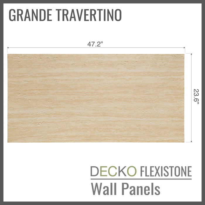 Flexible 3D Stone Wall Panels - <b>GRANDE TRAVERTINO</b> - Box of 6 panels (47.2" x 23.6") <b>46.5 sqft</b> coverage | DECKO Flexistone