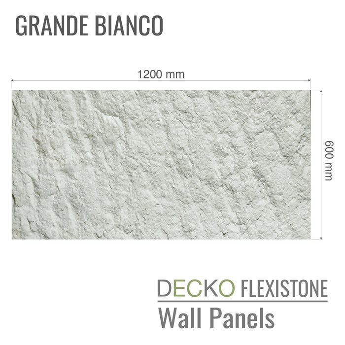 Flexible 3D Stone Wall Panels - <b>GRANDE BIANCO</b> - Box of 5 serial panels (47.2" x 23.6") <b>38.75 sqft </b> coverage | DECKO Flexistone
